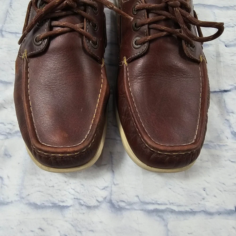SAS Decksider Boat Shoes Mens 11 Brown Leather Lace Up Tripad Comfort USA